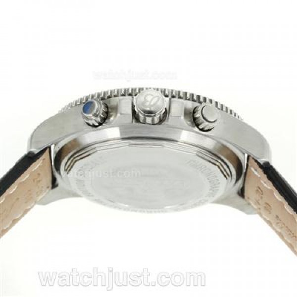 Breitling Super Ocean Working Chronograph Black Bezel Yellow Needles with Black Dial-Leather Strap