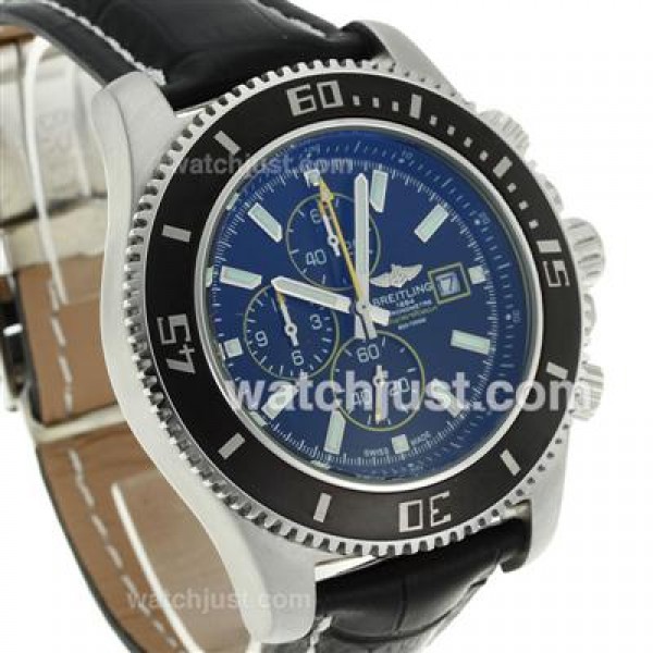 Breitling Super Ocean Working Chronograph Black Bezel Yellow Needles with Black Dial-Leather Strap