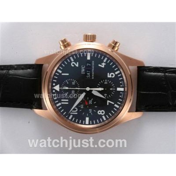 IWC Pilot Chronograph Swiss Valjoux 7750 Movement Rose Gold Case with Black Dial-AR Coating