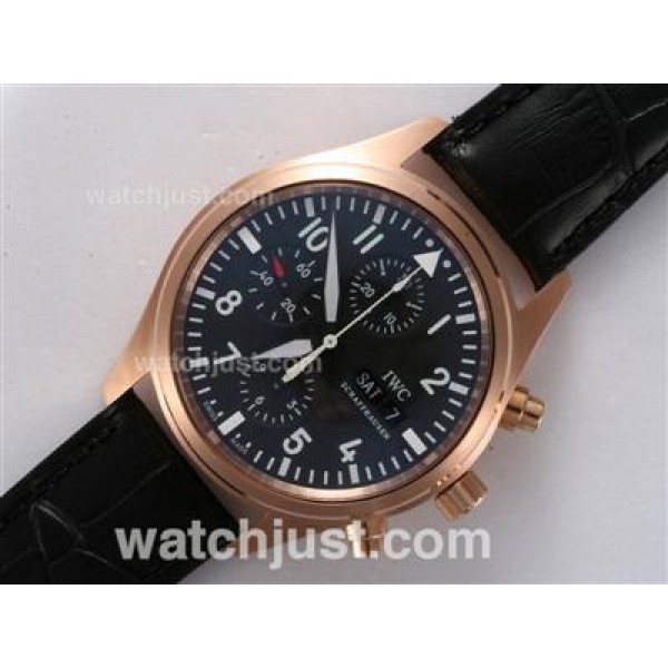 IWC Pilot Chronograph Swiss Valjoux 7750 Movement Rose Gold Case with Black Dial-AR Coating