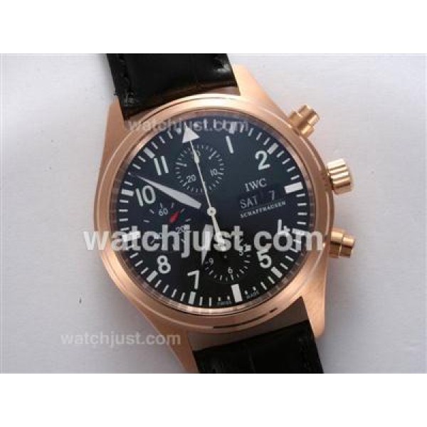 IWC Pilot Chronograph Swiss Valjoux 7750 Movement Rose Gold Case with Black Dial-AR Coating