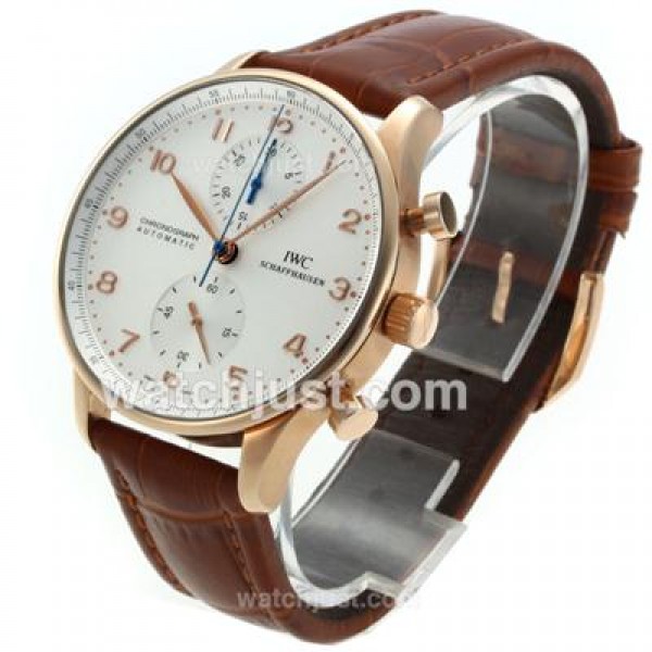 IWC Portuguese Chronograph Swiss Valjoux 7750 Movement Gold Case with White Dial