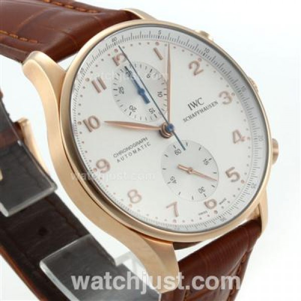 IWC Portuguese Chronograph Swiss Valjoux 7750 Movement Gold Case with White Dial