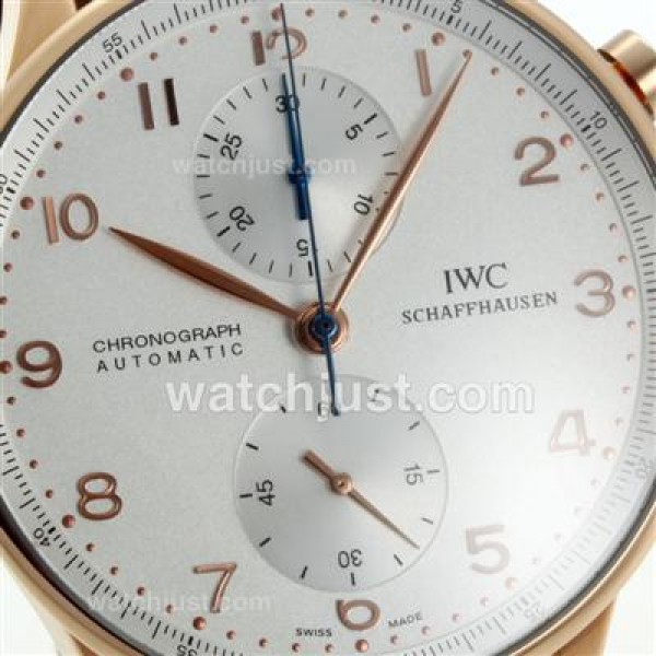 IWC Portuguese Chronograph Swiss Valjoux 7750 Movement Gold Case with White Dial