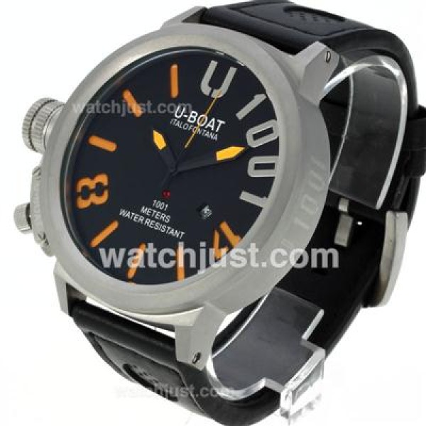 U-Boat Italo Fontana U 1001 Orange Needles Markers with Black Dial-Leather Strap