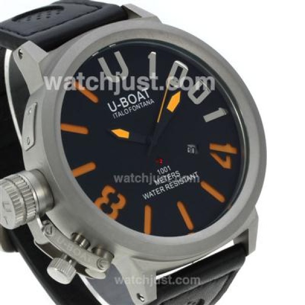 U-Boat Italo Fontana U 1001 Orange Needles Markers with Black Dial-Leather Strap