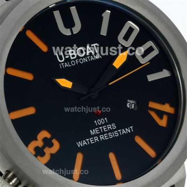 U-Boat Italo Fontana U 1001 Orange Needles Markers with Black Dial-Leather Strap