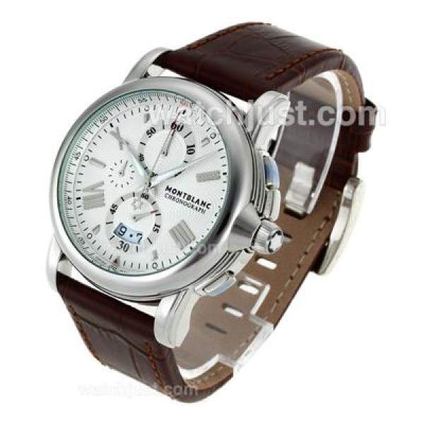 Montblanc Star Working Chronograph with White Dial-Leather Strap
