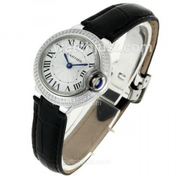 Cartier Ballon Bleu de Cartier Diamond Bezel White Dial with Black Strap -Lady Size