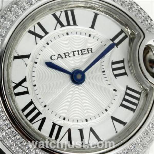 Cartier Ballon Bleu de Cartier Diamond Bezel White Dial with Black Strap -Lady Size