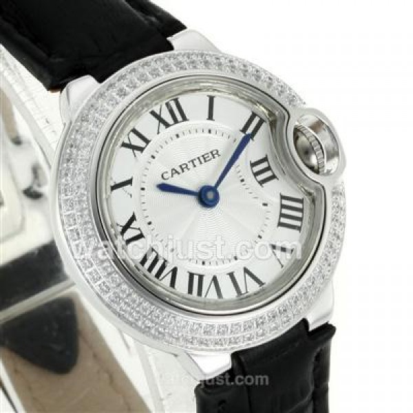 Cartier Ballon Bleu de Cartier Diamond Bezel White Dial with Black Strap -Lady Size
