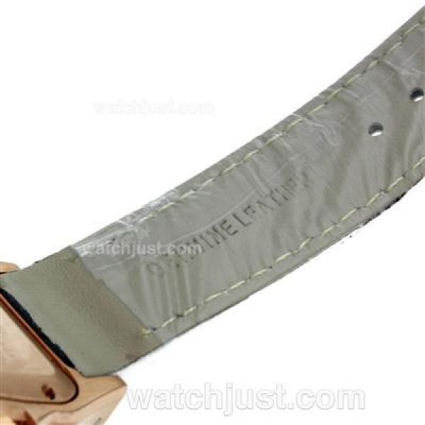 Cartier Santos 100 Rose Gold Case with White Dial-White Leather Strap
