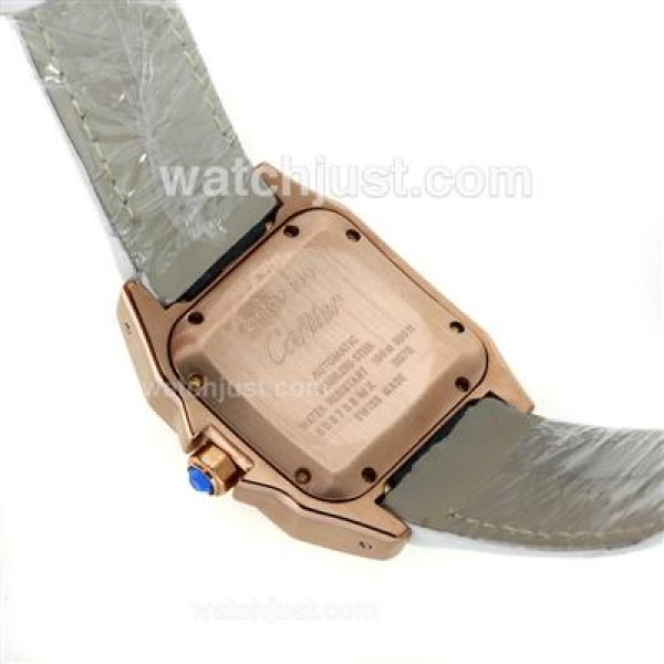Cartier Santos 100 Rose Gold Case with White Dial-White Leather Strap