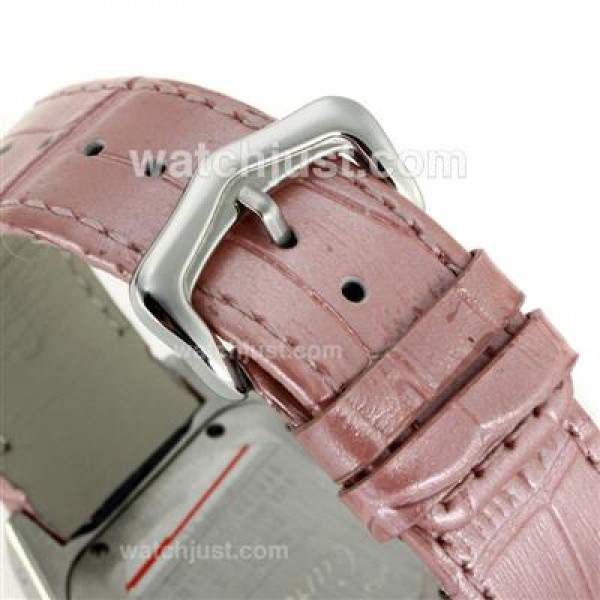 Cartier Santos 100 with White Dial-Pink Leather Strap