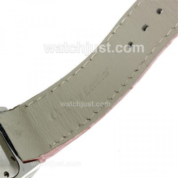 Cartier Santos 100 with White Dial-Pink Leather Strap