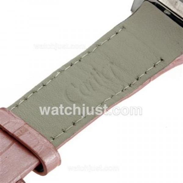 Cartier Santos 100 with White Dial-Pink Leather Strap