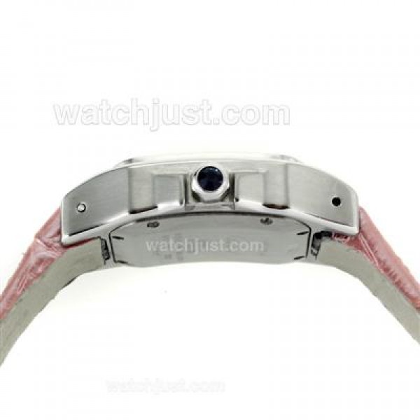 Cartier Santos 100 with White Dial-Pink Leather Strap