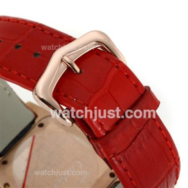 Cartier Santos 100 Rose Glod Case with White Dial-Red Leather Strap