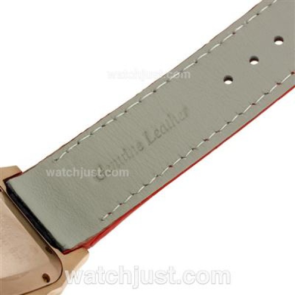 Cartier Santos 100 Rose Glod Case with White Dial-Red Leather Strap