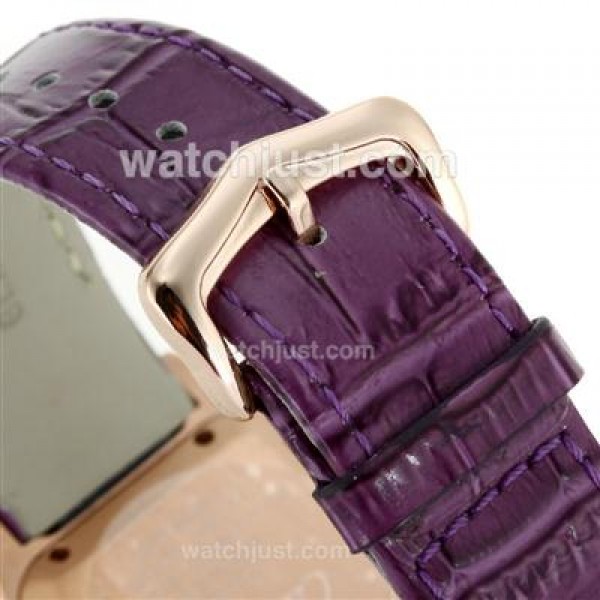 Cartier Santos 100 Rose Glod Case with White Dial-Purple Leather Strap