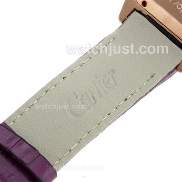 Cartier Santos 100 Rose Glod Case with White Dial-Purple Leather Strap