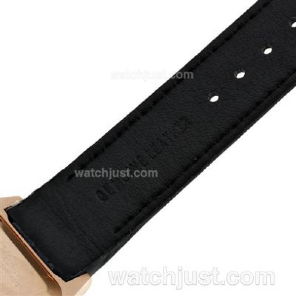 Cartier Santos 100 Rose Glod Case with White Dial-Black Leather Strap