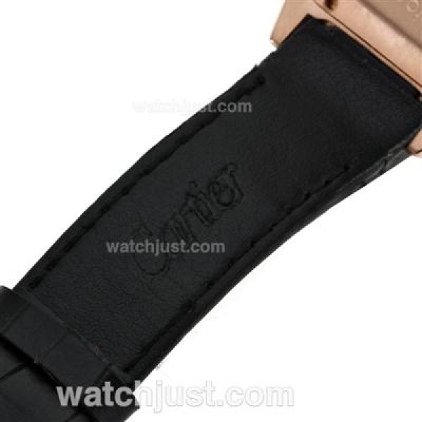 Cartier Santos 100 Rose Glod Case with White Dial-Black Leather Strap