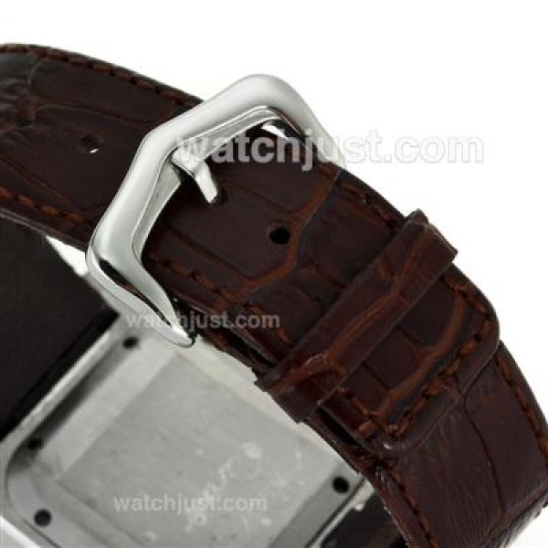 Cartier Santos 100 with White Dial-Brown Leather Strap
