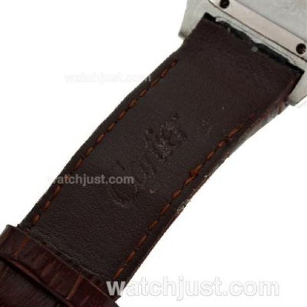 Cartier Santos 100 with White Dial-Brown Leather Strap