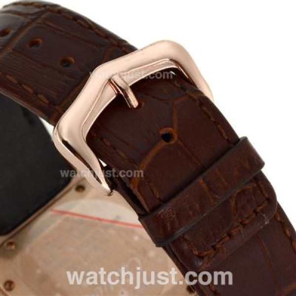 Cartier Santos 100 Rose Gold Case with White Dial-Brown Leather Strap