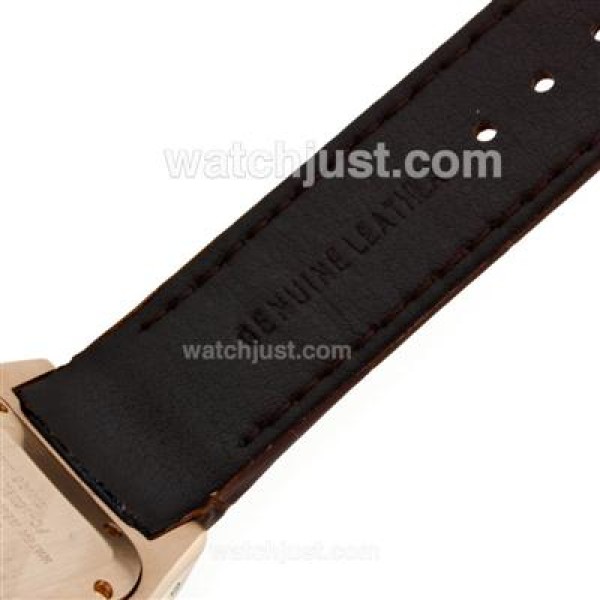 Cartier Santos 100 Rose Gold Case with White Dial-Brown Leather Strap