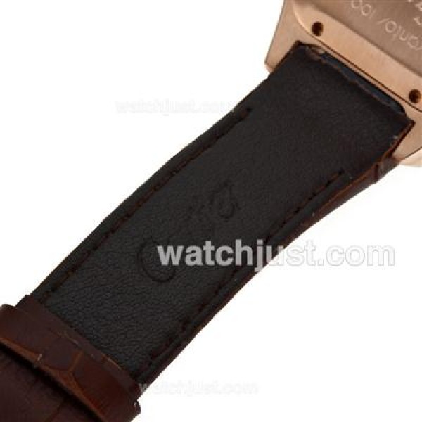 Cartier Santos 100 Rose Gold Case with White Dial-Brown Leather Strap