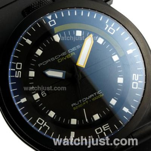 Porsche Design Flat 6 Diver Swiss ETA 2836 Movement PVD Case with Black Dial-Rubber Strap
