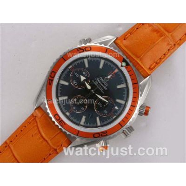 Cheap Omega Seamaster Planet Ocean Chronograph Replica Watches With Black Dials For Men