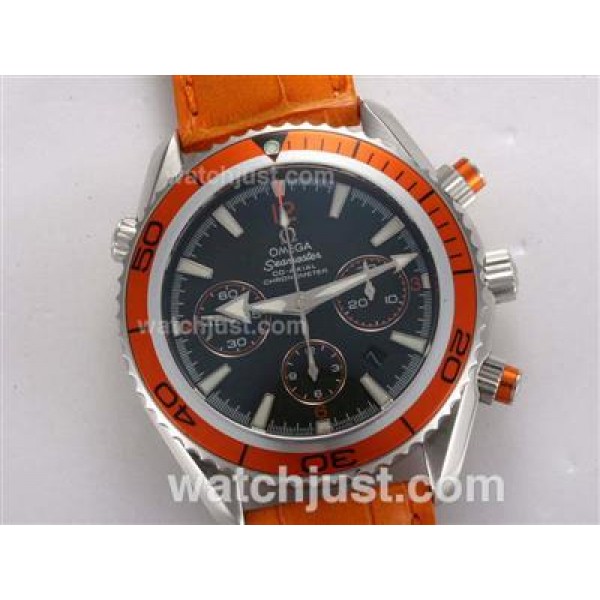 Cheap Omega Seamaster Planet Ocean Chronograph Replica Watches With Black Dials For Men