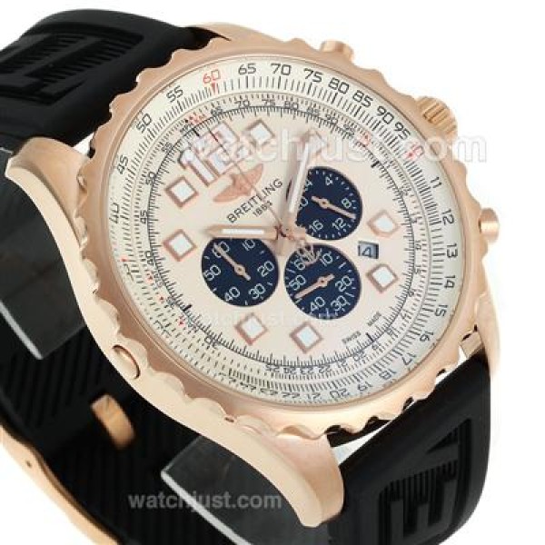 Breitling Chronospace Working Chronograph Rose Gold Case with White Dial-Rubber Strap