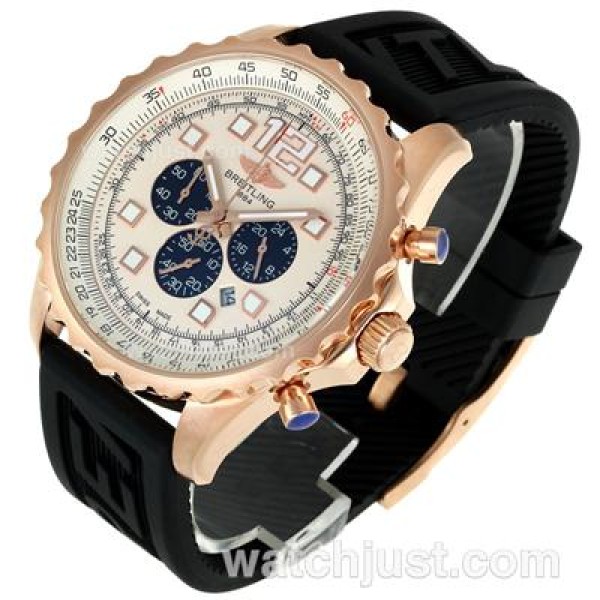 Breitling Chronospace Working Chronograph Rose Gold Case with White Dial-Rubber Strap