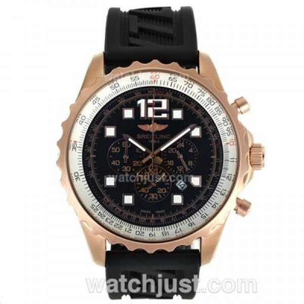 Breitling Chronospace Working Chronograph Rose Gold Case with Black Dial-Rubber Strap