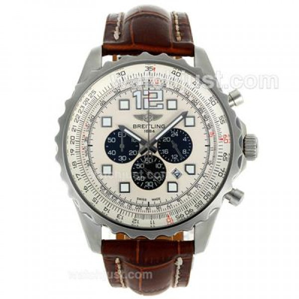 Breitling Chronospace Working Chronograph with White Dial-Leather Strap