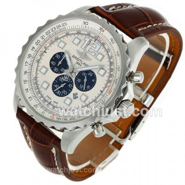 Breitling Chronospace Working Chronograph with White Dial-Leather Strap