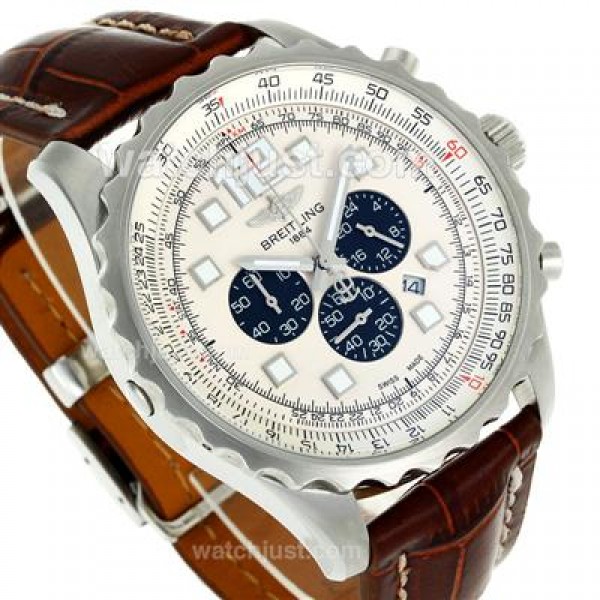 Breitling Chronospace Working Chronograph with White Dial-Leather Strap