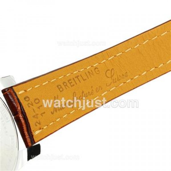 Breitling Chronospace Working Chronograph Two Tone Case with White Dial-Leather Strap