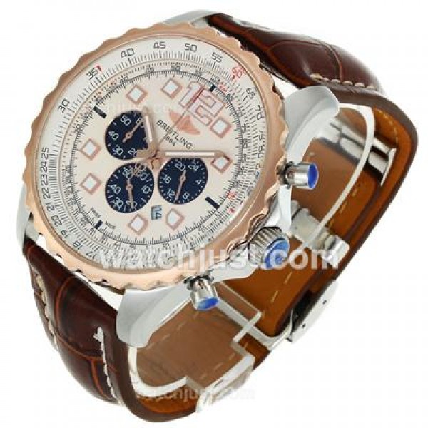 Breitling Chronospace Working Chronograph Two Tone Case with White Dial-Leather Strap
