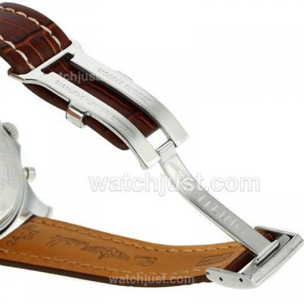 Breitling Chronospace Working Chronograph Two Tone Case with White Dial-Leather Strap