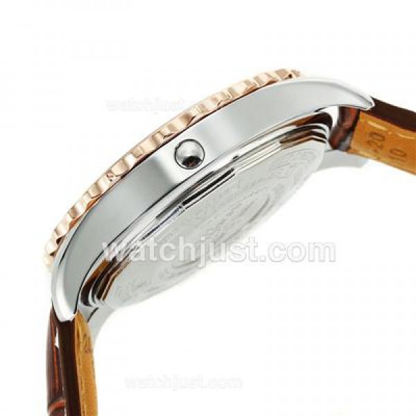 Breitling Chronospace Working Chronograph Two Tone Case with White Dial-Leather Strap