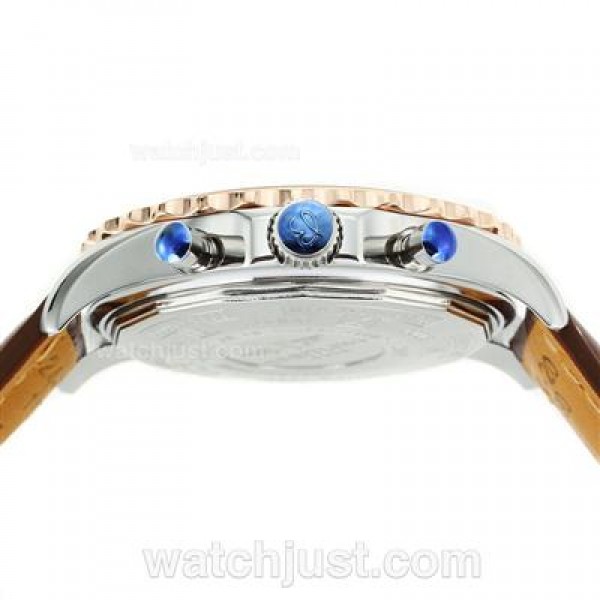 Breitling Chronospace Working Chronograph Two Tone Case with White Dial-Leather Strap