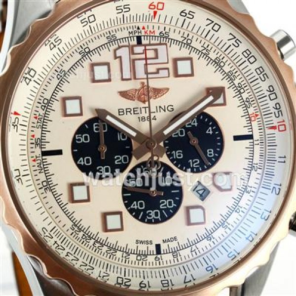 Breitling Chronospace Working Chronograph Two Tone Case with White Dial-Leather Strap