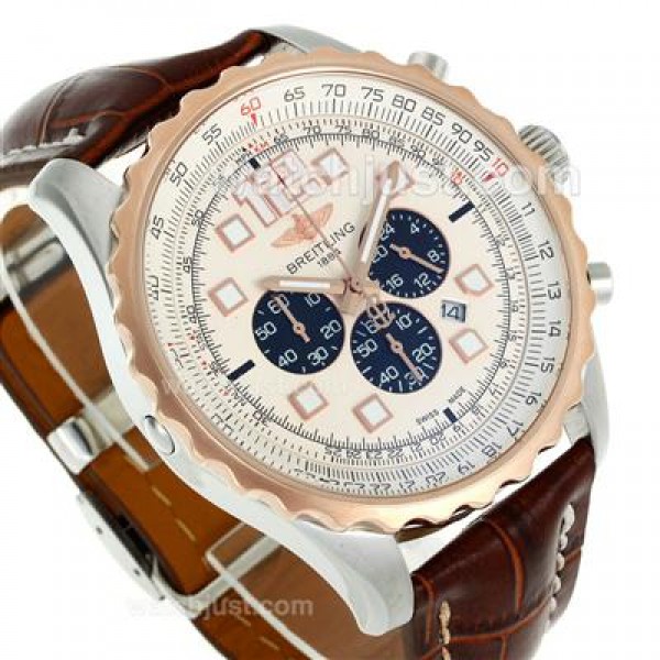 Breitling Chronospace Working Chronograph Two Tone Case with White Dial-Leather Strap