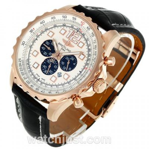 Breitling Chronospace Working Chronograph Rose Gold Case with White Dial-Leather Strap