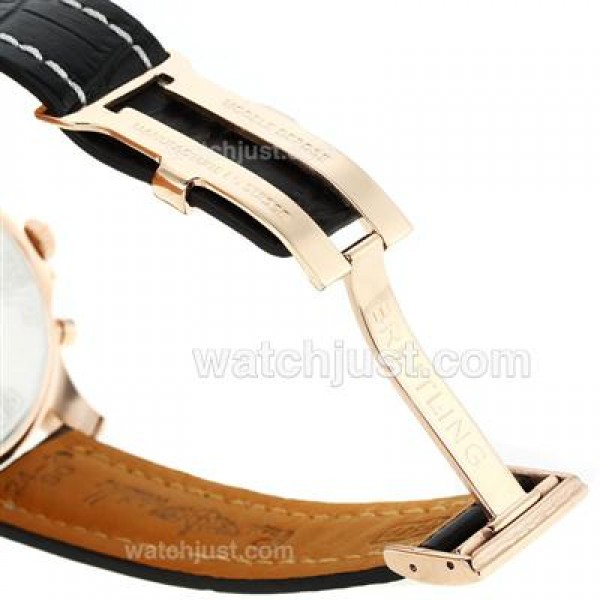 Breitling Chronospace Working Chronograph Rose Gold Case with White Dial-Leather Strap
